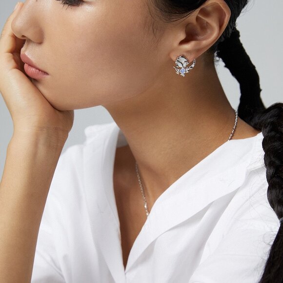 🌙 Artisan Original Design Asymmetrical Celestial Moon & Star Opal Earrings | S9 - Picture 6 of 9